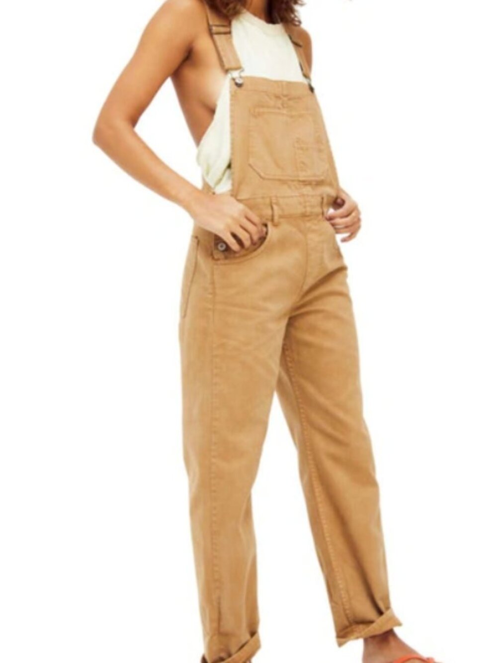 Free People We the Free ziggy denim overalls tan brown size medium boho fall